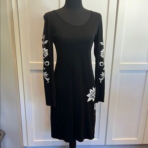 INC International Concepts Black Dress with White Floral Accents S